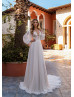 Beaded Long Sleeve Ivory Lace Chiffon Boho Wedding Dress
